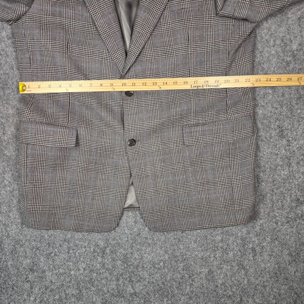 Vtg Hart Schaffner Marx Blazer Men 44R Wool Grey Glen Plaid Houndstooth Coat - Picture 13 of 16